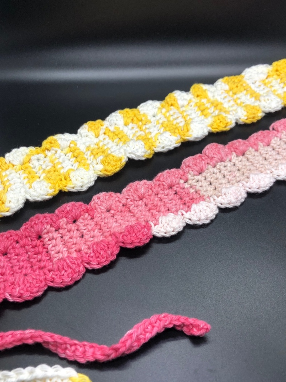 Handmade Scallopped Crochet Headband with Tie, 100% Cotton Boho Knit Hairband